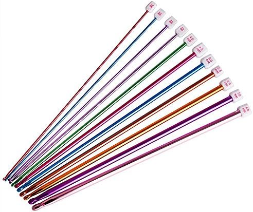 Wandofo 11 Pcs/Set Crochet Hooks Needle Set Assorted Colors Tunisian Afghan Aluminum Knitting Needles Tools Kit