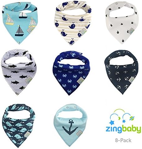 Baby Bandana Bibs, Pack of 8, Super Absorbent for Drooling and Feeding, Strong Soft, Comfortable and Stylish Designs, 3 Adjustable Sizes… (Sea Captain)