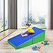 GYMAX Gymnastics Mat, Folding Incline Cheese Wedge Mat with Waterproof Detachable Leather & Carry Handle, Easy to Clean 48‘’ x 24’’ Tumbling Mat for Exercise, Yoga, Kids Home Gym Fitness (Blue+Green)
