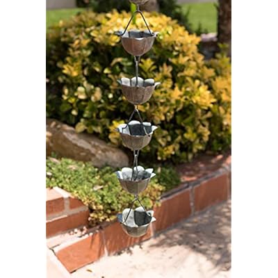 Monarch Pure Copper Lotus Rain Chain, 8-1/2 Feet Length (Green Patina)