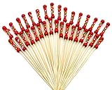PuTwo Cocktail Picks Handmade Toothpicks 4.7" 100ct Red Beads with Rope