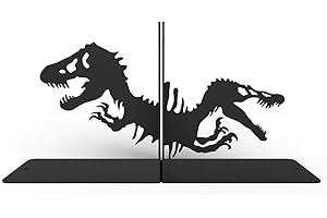ESGO Dinosaur Bookends, Bookends for Shelves, Book ends for office, Modern Bookends for desk and bookshelves, Metal bookends, Heavy Duty Metal Black Bookend Support, Creative book ends.