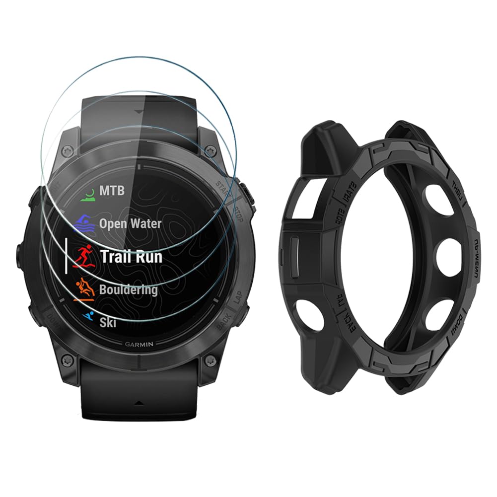 Photo 1 of HUADU Watch Screen Protector Compatible for Garmin Epix pro 51MM /Fenix 7X, Tempered Glass Film Anti Scratch High Definition Full Coverage and Soft TPU Protective Case cover