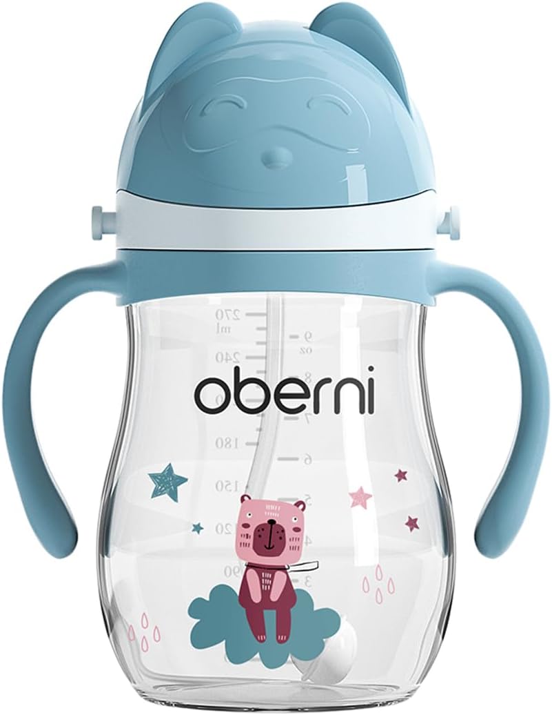 Oberni Baby Sippy Cup with Handle & Strap 270ml Blue Tritan Leak Proof