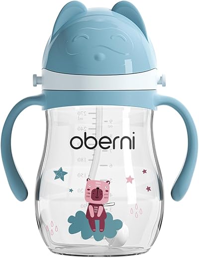 Oberni Baby Sippy Cup with Handle & Strap 270ml Blue Tritan Leak Proof