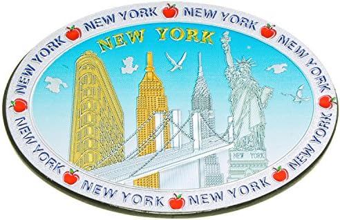 Oval Shape New York Landmarks Souvenir Fridge Magnet Brooklyn Bridge NYC Statue of Liberty NY Empire State Building NY Monuments Magnet