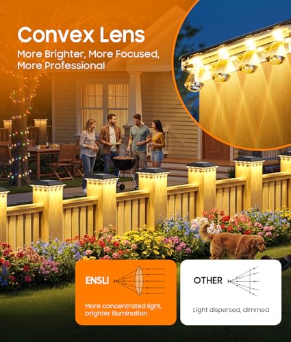 ENSLI 12 Pack 4x4 Solar Post Cap Lights Outdoor, 3 Modes 16 LED Fence Post Solar Lights, Focused Lens Deck Fence Post Lights Solar Powered Waterproof Fits 4x4 3.5x3.5 Vinyl Wooden Posts for Deck Porch