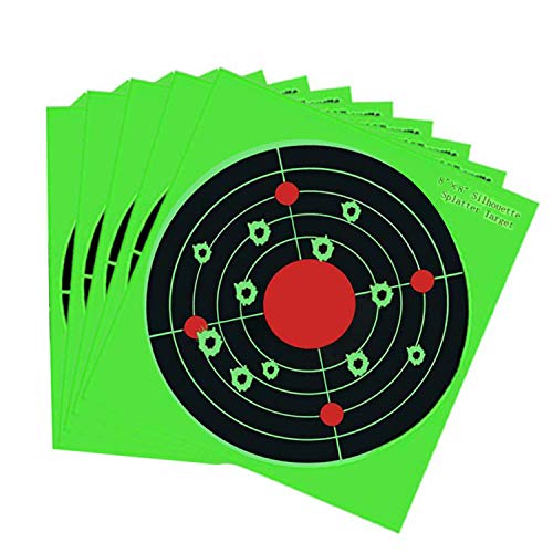 Splatter Targets - 8 Inch Bullseye Reactive Shooting Target- Shots Burst Bright Fluorescent Green Upon Impact - Gun - Rifle - Pistol - AirSoft - BB Gun - Pellet Gun - Air Rifle (25PCS/Pack)