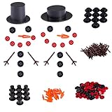 Cosweet 20 Sets Buttons for Snowman Crafts DIY- 20pcs Carrot Noses Buttons 20pcs Mini Black Top Hats Plastic Magician Hats with 120pcs Tiny Buttons& Hands for Christmas Crafting Sewing Party Supplies