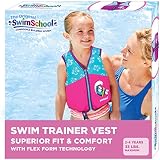 SwimSchool New & Improved Swim Trainer Vest, Flex-Form Design, Padded Shoulders and Adjustable Safety Strap, Easy On & Off, Small/Medium, Up to 33 Lbs., Pink/Aqua