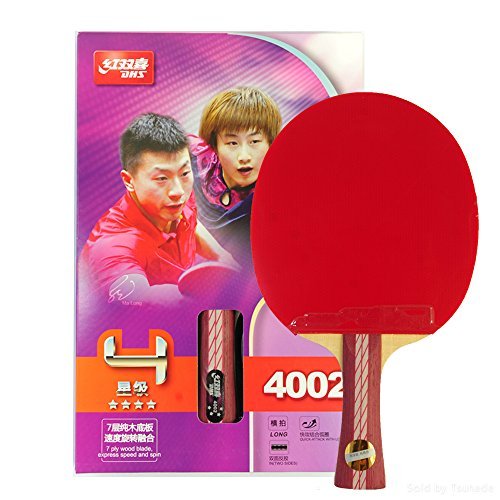 DHS Ping Pong Table Tennis Racket Paddle Bat 4 Star Shakehand Long Handle Double Pimples-in Bat 4002 with Landson Support