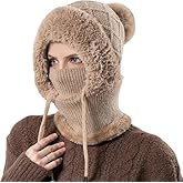 Women's 3-in-1 Beanie Hat with Scarf & Mask, Fleece-Lined Winter Ear Muff Beanie for Cold Weather