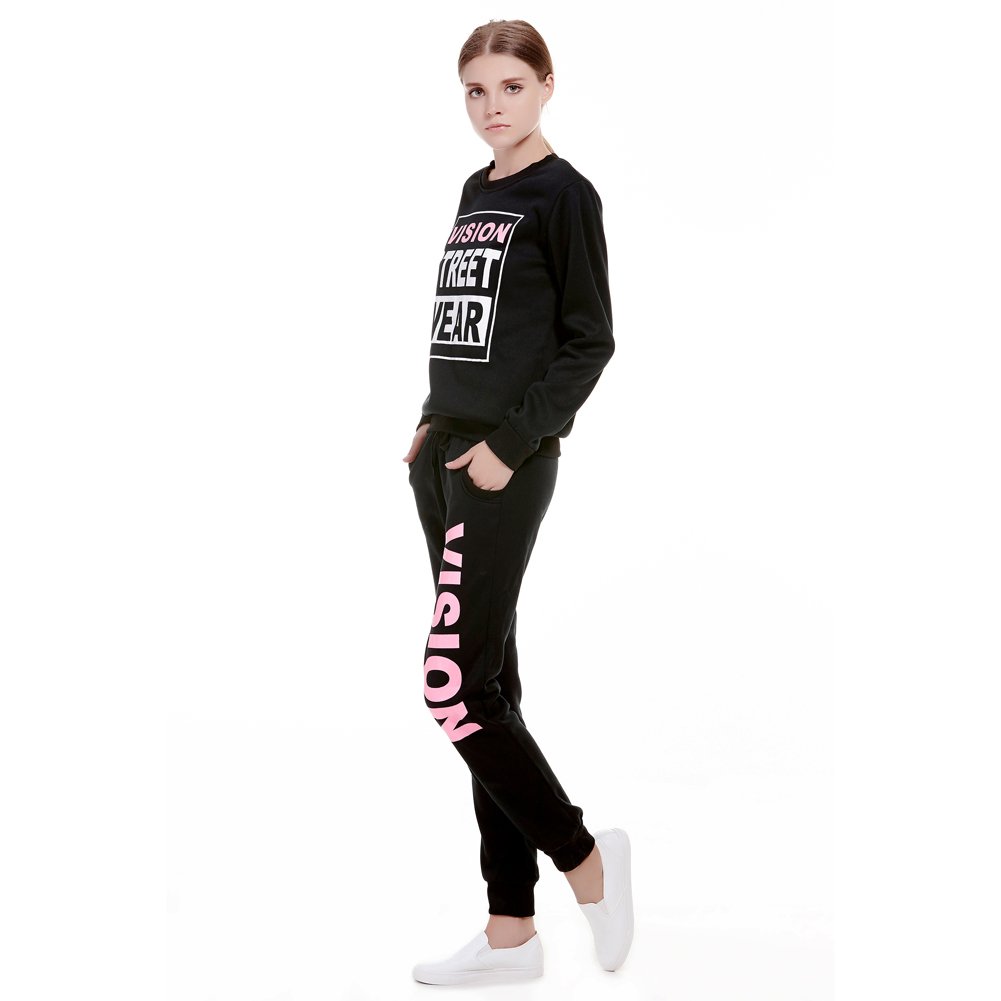 rrimin womens pcs hoodies sweatshirt pants set tracksuit jogging suit m black