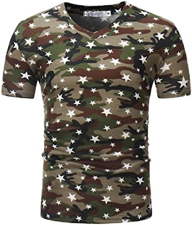 Andopa Men's Short-Sleeve Star Printed Multicam V-Neck T-Shirt Top Army Green S