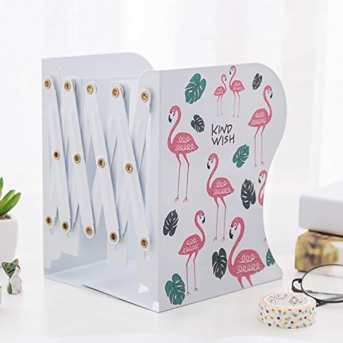 JIARI Fancy Pink Flamingo Pattern Adjustable Bookends Decorative Metal Bookend Heavy Duty Book Holder Book Stand Office Desk Shelf (Style5)