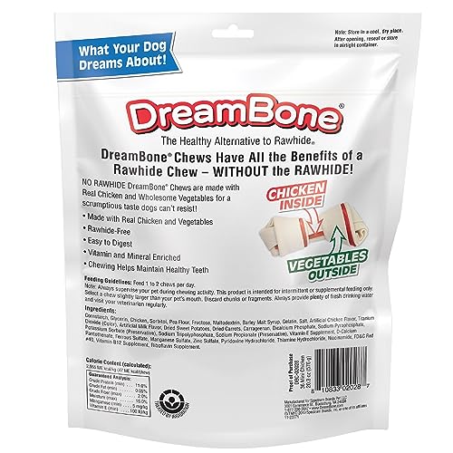 DREAMBONE MINI CHEWS WITH REAL CHICKEN CHEWS FOR DOGS, 36 COUNT, THESE RAWHIDE-FREE CHEWS ARE A DOG’S FAVORITE DISTRACTION