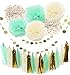 20pcs Mint Cream Gold Party Decoration Kit with Tissue Paper Tassel Garland Tissue Paper Flower Circle Garland for Rustic Wedding Baby Shower, Birthday Party, Nursery Decoration