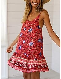 SHIBEVER Vestido de verano con estampado floral sexy para dama, con correa ajustable para espaguetis