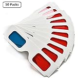 3D Paper Glasses, Red and Cyan Anaglyph, White Cardboard Frame, 50 Pairs