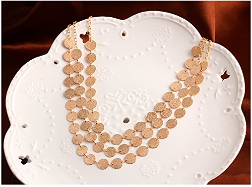 Spiritlele 3 Layers Sequins Disc Choker Coins Chunky Statement Necklace For Women Gold