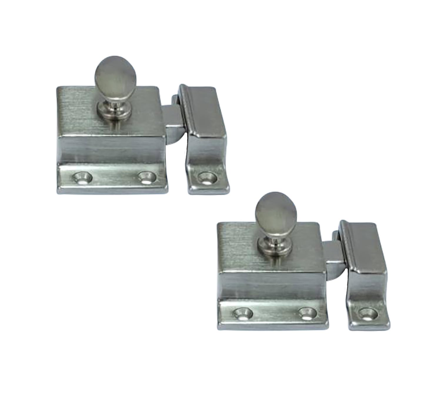 QCAA Traditional Large Oval Turn Cabinet Latch, Solid Brass, 2", for Cupboard & Other Furniture, Brushed Satin Nickel, 2 Pack, Made in Taiwan