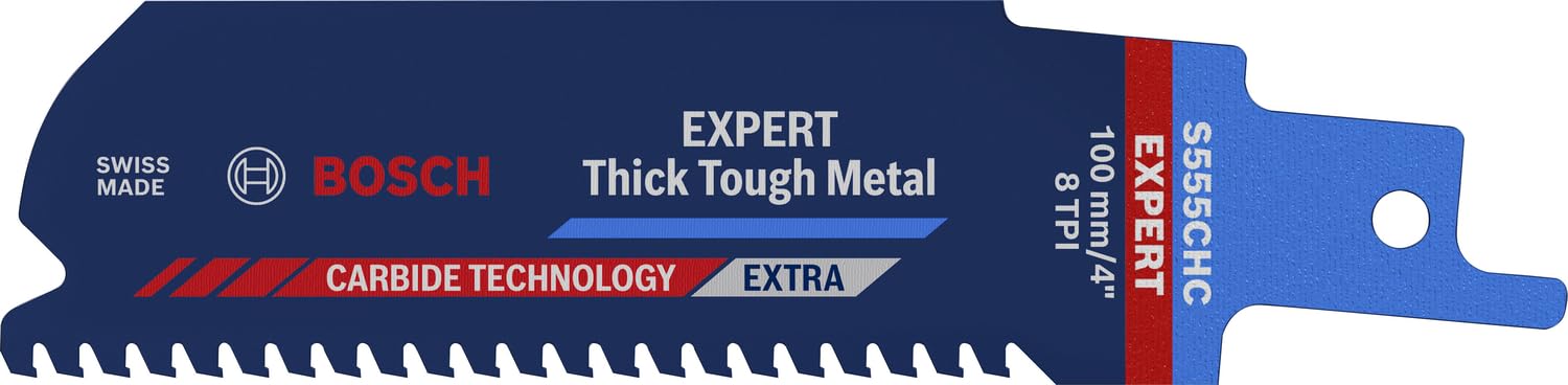 Bosch Professional 1x Expert ‘Thick Tough Metal’ S 555 CHC Reciprocating Saw Blade (for Tough steel, Cast iron, Length 100 mm, Accessories Reciprocating Saw)