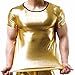 FEESHOW Men's Shiny Metallic Leather Look Underwear Short Sleeve T Shirt Top