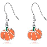Reffeer Solid 925 Sterling Silver Pumpkin Dangle Earrings for Women Teens Cute Halloween Earrings Dangle Color Pumpkin Earrings