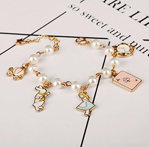 Alice in Wonderland Charm Bracelets Rabbit Hat Key Clock Bracelet Fashion Jewelry Girls Children Gift