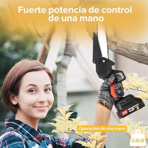 Mini Motosierra de Mano de 8 Pulgadas,Motosierra Inalmbrica Portátil y Funcional,Motosierra Eléctrica de Con 2 Baterías 21v,para Poda de árboles,Jardinería