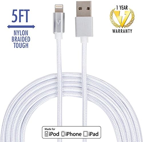 vCharged 5 FT - Great Length - Nylon Braided USB Lightning Cable for iPhone &amp; iPad