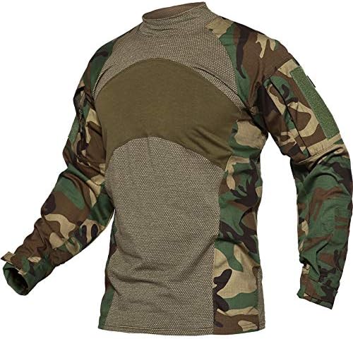 Tacvasen メンズ 安い 激安 プチプラ 高品質 アウトドア タクティカル 迷彩シャツ コンバット ミリタリー Tシャツ サバゲー コットン ウッドランド シャツ S