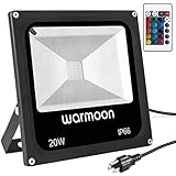Warmoon Outdoor Flood Light 20W RGB Waterproof IP66 Dimmable Color Changing LED Security Spotlight Light with Remote Control US 3-Plug for Home Garden Landscape Stage Yard