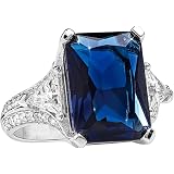 FZO 925 Sterling Silver Women's Ring Set - Square Zirconia Diamond & Sapphire Cocktail Rings, Size 6 - View #2
