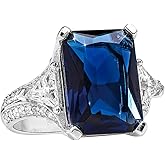 FZO Vintage Ladies 925 Sterling Silver Inlaid Sapphire Diamond Rings Square Zircon Ring Womens Shiny Blue Gemstone Engagement Wedding Promise Band coktail Ring ST.140