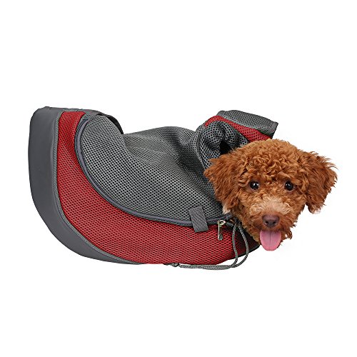 CISNO Small Pet Dog Cat Kitty Carry Carrier Outdoor Travel Oxford Single Shoulder Bag Sling (M, Red)