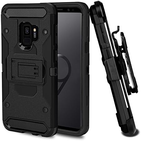 USHAWN Galaxy S9 Case, Heavy Duty Armor Shockproof Rugged Military Grade Protection Case Cover with Belt Clip and Kickstand for Samsung Galaxy S9 / SM-G960F / SM-G960U Case (Black)