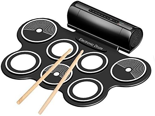 Coondmart Roll Up Drum, Portable Electronic Drum Silicon Foldable Drum Pad Kit for Kids Starters Support Drum Game with Drum Stick and Foot Pedals, Built in Speaker and Headphone Jack