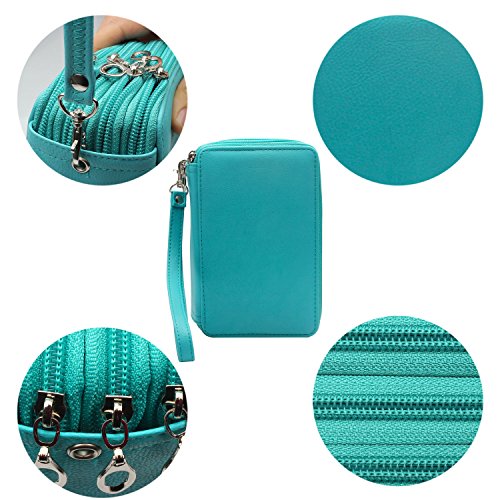 NIUTOP 72 PU Leder Buntstifte Federmäppchen Mit Reißverschluss Großer Kapazität Bleistiftkasten Stationary Pouch Makeup Case Kosmetiktasche (Grün)