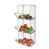 MyGift 3-Tier Gray Metal Wire Wall Mounted Kitchen Produce Fruits Bin Rack, Bathroom Towel Storage Baskets