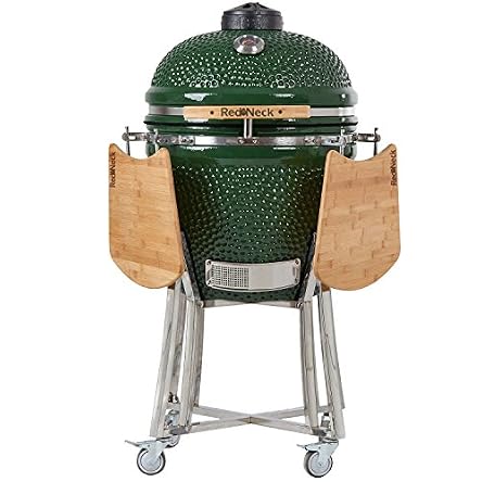 AsVIVA Redneck Keramik Grill (47cm Grillfläche), BBQ Grill, Edelstahl Anbauteile, Bambus Ablagen, Thermometer…