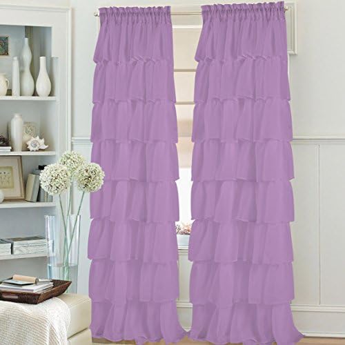 2pcs Gypsy Ruffled Full Stitched Curtain Panel Drape Window Treatment or Shower Curtain(only 1 curtain for shower) in 22 Colors &amp; 4 Different Sizes (63", Lilac)