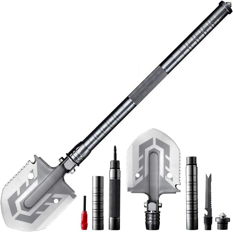 Multi-Purpose Folding Shovel 23-in-1 Ultimate Survival Tool,Military Shovel,Spade Entrenching Tool for Camping Trekking Hunting Car Emergency
