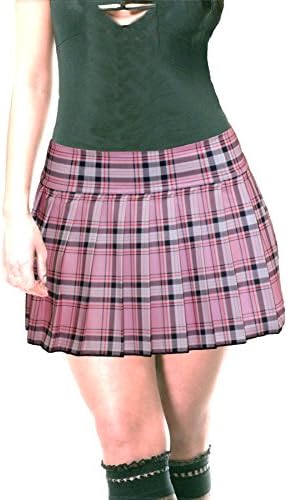 Plus Size Schoolgirl Tartan Plaid Pleated Mini Skirt Pink Stretch