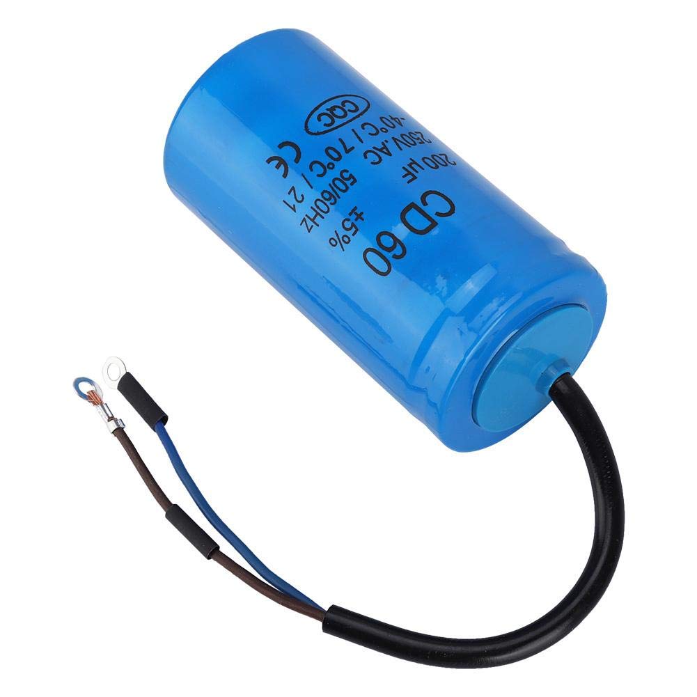 Yanmis Capacitor, AC 250V 200uF 50/60Hz CD60 Blue Motor Capacitor Plastic Run Capacitor with Wire Lead for Motor Air Compressor