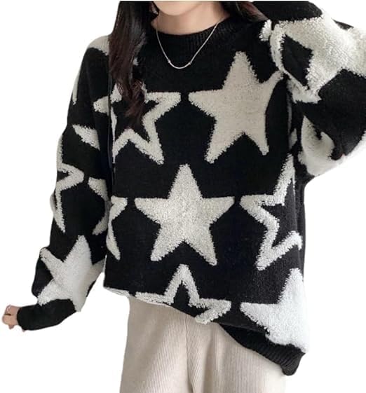 Y2K Fairy Grunge Sweater 90s Aesthetic Goth Star Pullover 