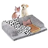 Petacc Dog Bed Plush Sofa-Style Couch Pet Bed for Dogs & Cats Detachable Dog Sofa Dog Lounge with Trilateral Bolster and Anti-Slip Bottom, Equipped with Blanket, Cloth Toy and Summer Sleeping Mat