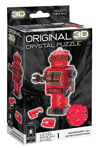 BePuzzled Original 3D Crystal Tin Robot Puzzle (39 Piece), Red