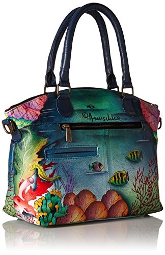 Anuschka Hand-Painted Leather Medium Convertible Satchel | Top Handle Shoulder Bag/Purse | Ocean Treasures