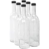 North Mountain Supply 750ml Clear Glass Bordeaux Wine Bottle Flat-Bottomed Screw-Top Finish - with 28mm Black Plastic Lids - Case of 6